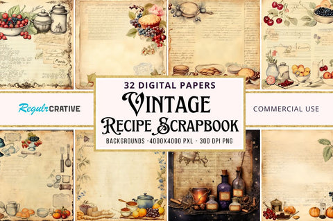 Vintage Recipe Scrapbook bundle Sublimation Regulrcrative 