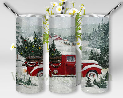 Vintage Red Truck Tumbler Png, Christmas Red Truck 20oz Skinny Tumbler, Christmas Tree Tumbler Design, Winter Scene Sublimation Design, Instant Download Sublimation WillowSageDesign 