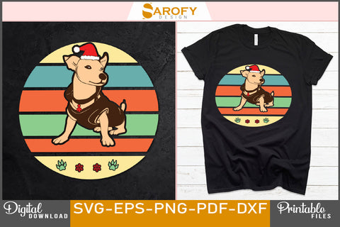Vintage retro Christmas dog with Santa hat SVG printable cricut files SVG Sarofydesign 