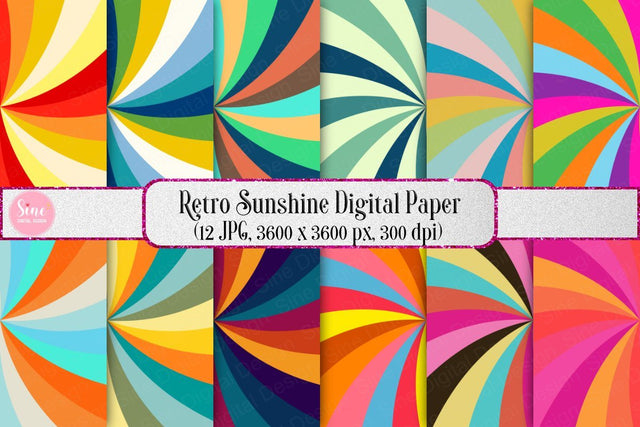 Vintage Retro Sunshine Digital Papers Background Set Digital Pattern SineDigitalDesign 
