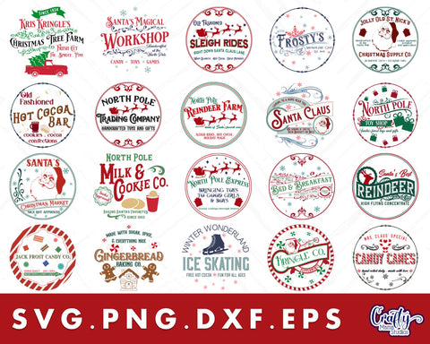 Vintage Round Sign Christmas Svg Bundle, Old Style Christmas SVG Crafty Mama Studios 