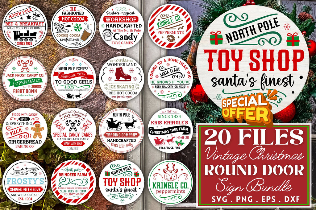 Vintage Round Sign Christmas Svg Bundle - So Fontsy