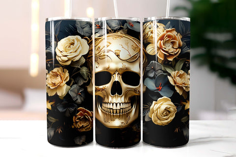 Vintage Scull with Flowers Halloween Tumbler Wrap Sublimation Designs by Ira 