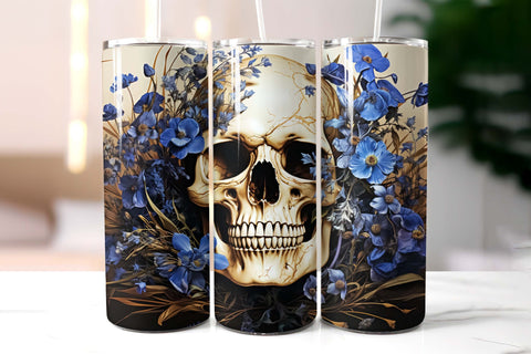 Vintage Scull with Flowers Halloween Tumbler Wrap Sublimation Designs by Ira 