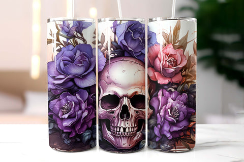 Vintage Scull with Flowers Halloween Tumbler Wrap Sublimation Designs by Ira 