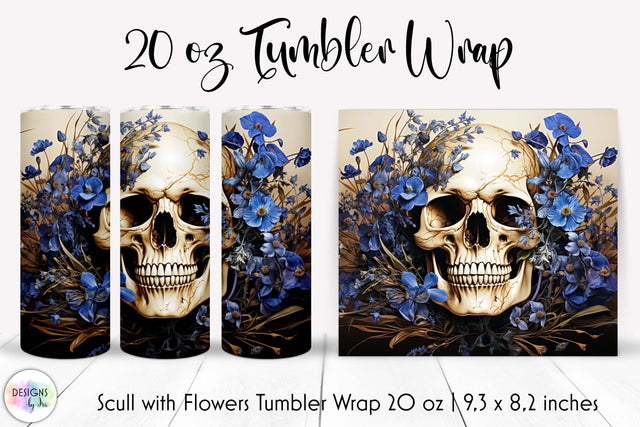 Vintage Scull with Flowers Halloween Tumbler Wrap Sublimation Designs by Ira 