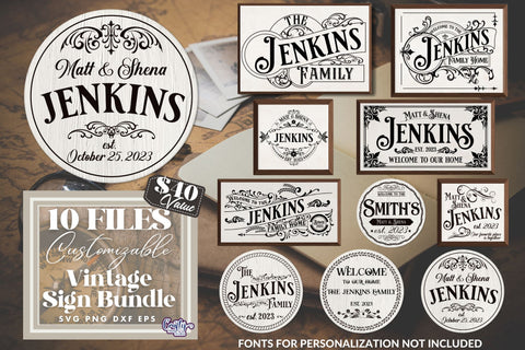 Vintage Sign Bundle | Family Sign Svg | Round Door Signs SVG Crafty Mama Studios 