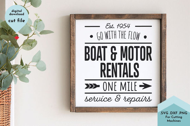 Vintage Sign SVG Summer Cut File - Boat and Motor Rental Vintage Style SVG Lettershapes 