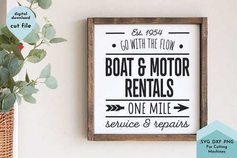 Vintage Sign SVG Summer Cut File - Boat and Motor Rental Vintage Style SVG Lettershapes 