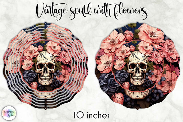Vintage Skull with Black Roses Wind Spinner Design Sublimation Designs by Ira 