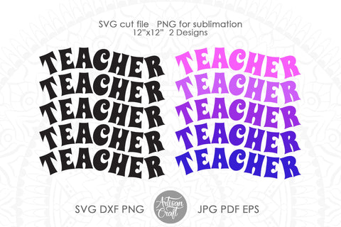 Vintage teacher SVG, wavy letters Sublimation Artisan Craft SVG 