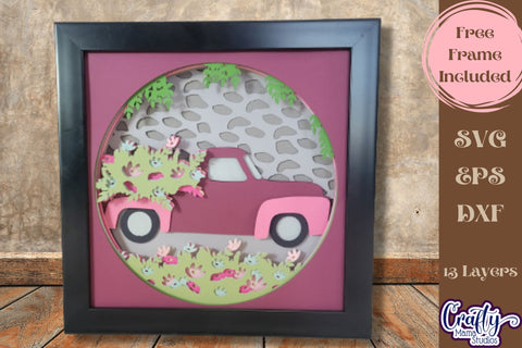 Vintage Truck Svg Shadow Box, 3D Layered Spring Flower File SVG Crafty Mama Studios 
