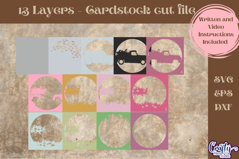 Vintage Truck Svg Shadow Box, 3D Layered Spring Flower File SVG Crafty Mama Studios 