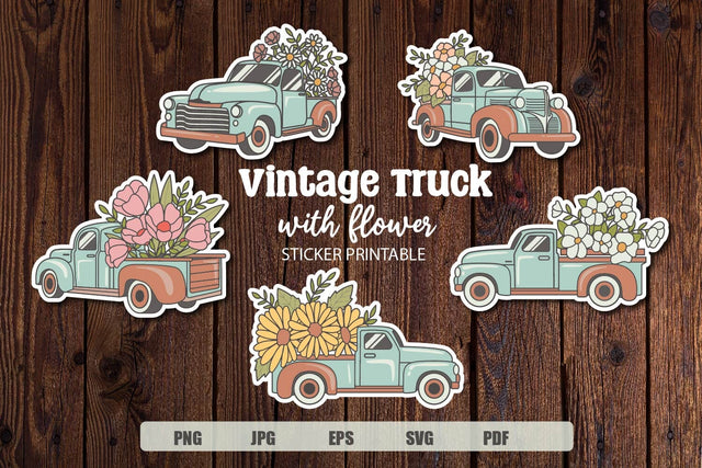 vintage truck with flower sticker bundle SVG dadan_pm 