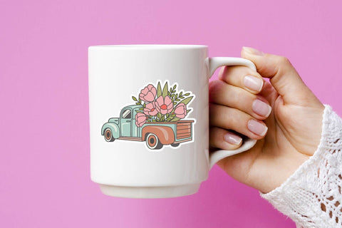 vintage truck with flower sticker bundle SVG dadan_pm 