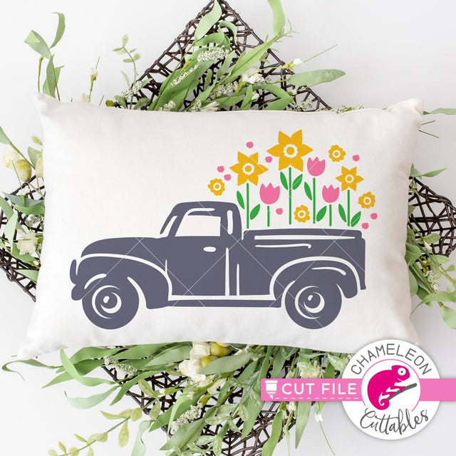 Vintage Truck with Flowers - Spring - SVG SVG Chameleon Cuttables 