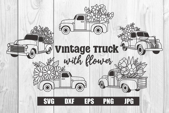 Vintage Truck with Wlower svg bundle SVG dadan_pm 