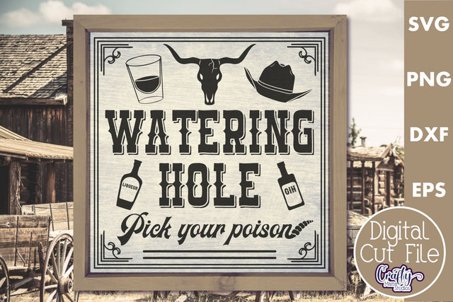 VIntage Watering Hole Sign | Western Svg | Wild West Svg SVG Crafty Mama Studios 