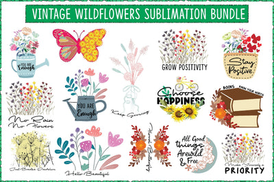 Vintage Wildflowers Sublimation Bundle Sublimation Creativeart88 