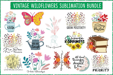 Vintage Wildflowers Sublimation Bundle Sublimation Creativeart88 