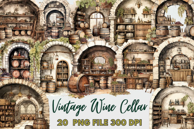Vintage Wine Cellar Sublimation Clipart Bundle Sublimation Regulrcrative 