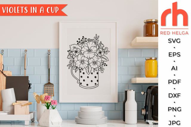 Violets in a Cup SVG - Flower Bouquet Cut File SVG RedHelgaArt 