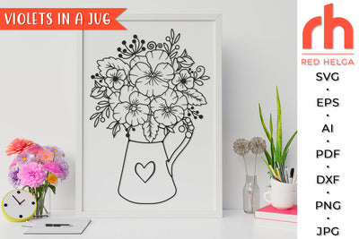 Violets in a Jug SVG - Floral Bouquet Cut File SVG RedHelgaArt 