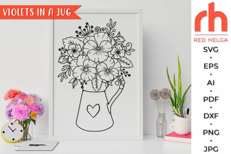 Violets in a Jug SVG - Floral Bouquet Cut File SVG RedHelgaArt 