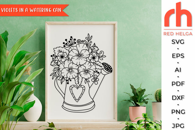 Violets in a Watering Can SVG - Flower Bouquet Cut File SVG RedHelgaArt 