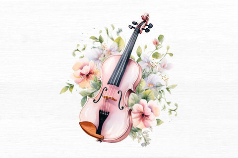 Violin and Flowers Watercolor Bundle Sublimation Regulrcrative 