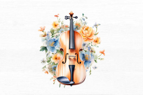 Violin and Flowers Watercolor Bundle Sublimation Regulrcrative 