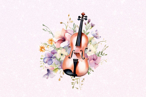 Violin and Flowers Watercolor Bundle Sublimation Regulrcrative 