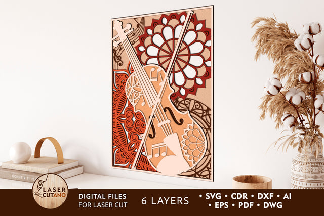 VIOLIN Laser Cut Layered Template 3D Wall Art SVG LaserCutano 
