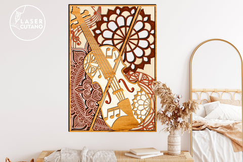 VIOLIN Laser Cut Layered Template 3D Wall Art SVG LaserCutano 