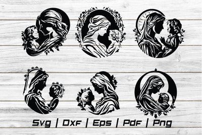 Virgin and Child Christianity Easter silhouette Svg file SVG Johan Ru designs 