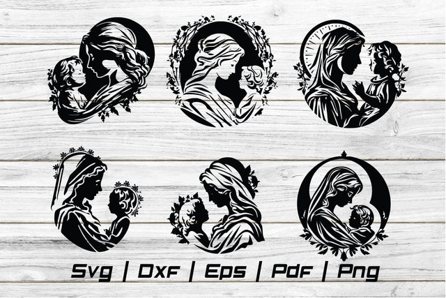 Virgin and Child Christianity Easter silhouette Svg file SVG Johan Ru designs 