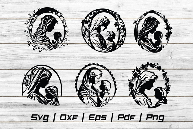 Virgin and Child Christianity Easter silhouette Svg file SVG Johan Ru designs 