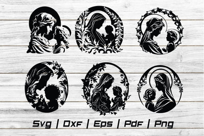 Virgin and Child Christianity Easter silhouette Svg file SVG Johan Ru designs 