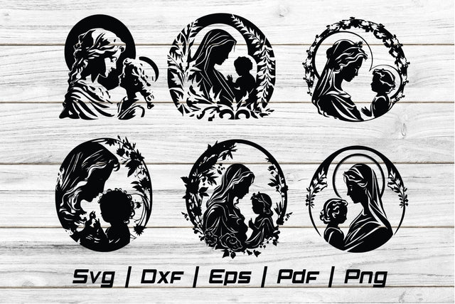 Virgin and Child Christianity Easter silhouette Svg file SVG Johan Ru designs 