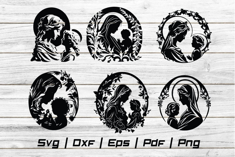 Virgin and Child Christianity Easter silhouette Svg file SVG Johan Ru designs 