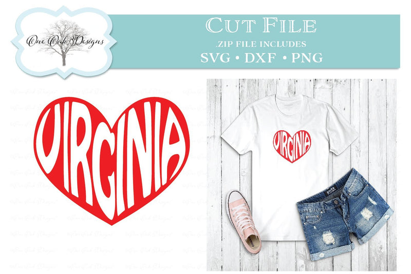 Virginia State Heart Word Art SVG One Oak Designs 