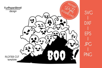Virginia VA state map Cute Halloween Boo scary ghosts faces SVG DXF EPS PNG JPEG SVG FunPaperWood 