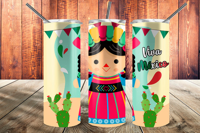Viva México Tumbler Wrap Template Muñeca Mexicana Sublimation Sublimatiz Designs 