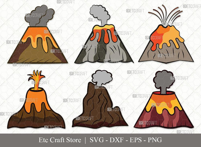 Volcano Clipart SVG Cut File | Lava Svg | Smoke Svg | Mountian Svg | Bundle SVG ETC Craft 