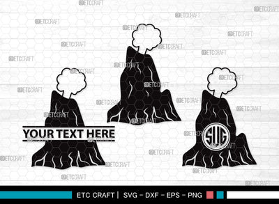 Volcano monogram SVG | Lava Svg | Smoke Svg | Mountian Svg | Volcano Clipart SVG ETC Craft 