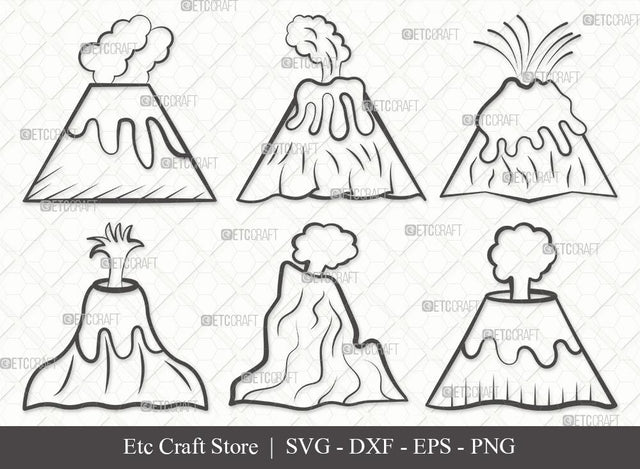 Volcano Outline SVG Cut File | Lava Svg | Smoke Svg | Mountian Svg | Bundle SVG ETC Craft 