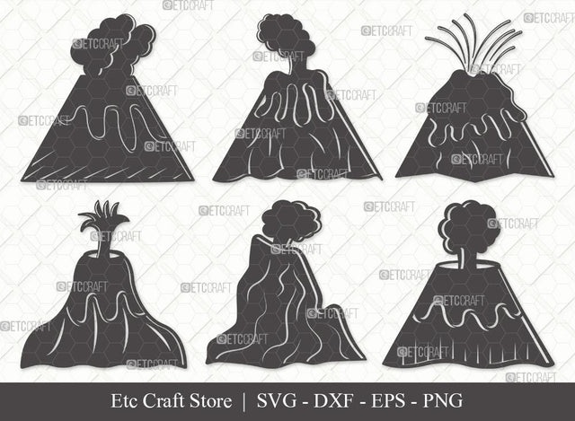 Volcano Silhouette SVG Cut File | Lava Svg | Smoke Svg | Mountian Svg | Bundle SVG ETC Craft 