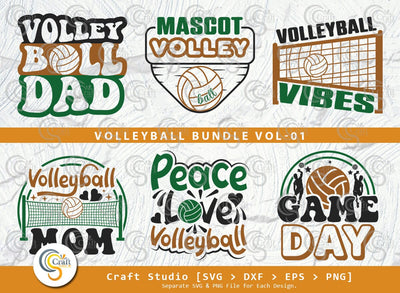 Volleyball Bundle Vol-01 SVG, Volleyball Dad, Mascot Volleyball, Volleyball Vibes, Volleyball Mom, Peace Love Volleyball, Volleyball Quote SVG ETC Craft 