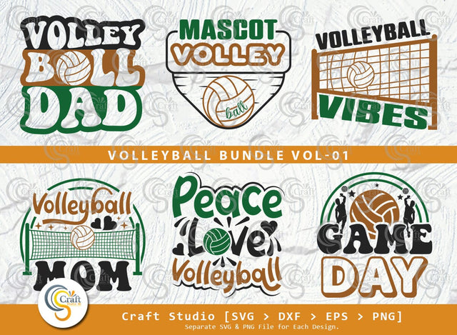 Volleyball Bundle Vol-01 SVG, Volleyball Dad, Mascot Volleyball, Volleyball Vibes, Volleyball Mom, Peace Love Volleyball, Volleyball Quote SVG ETC Craft 