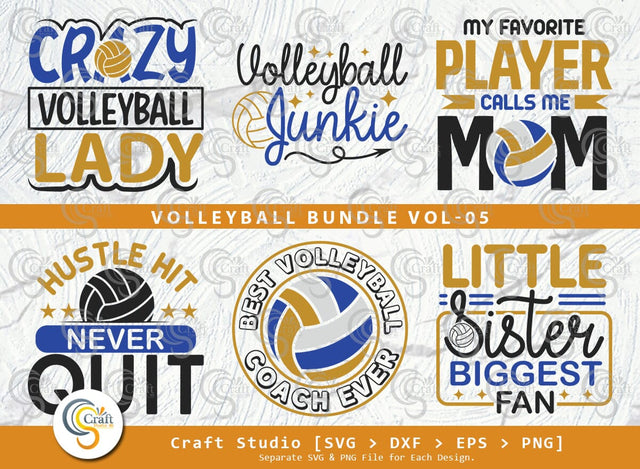 Volleyball Bundle Vol-05 SVG, Volleyball Junkie, Little Sister Biggest Fan, Hustle Hit Never Quit, Best Volleyball Coach Ever, Volleyball Quote SVG ETC Craft 